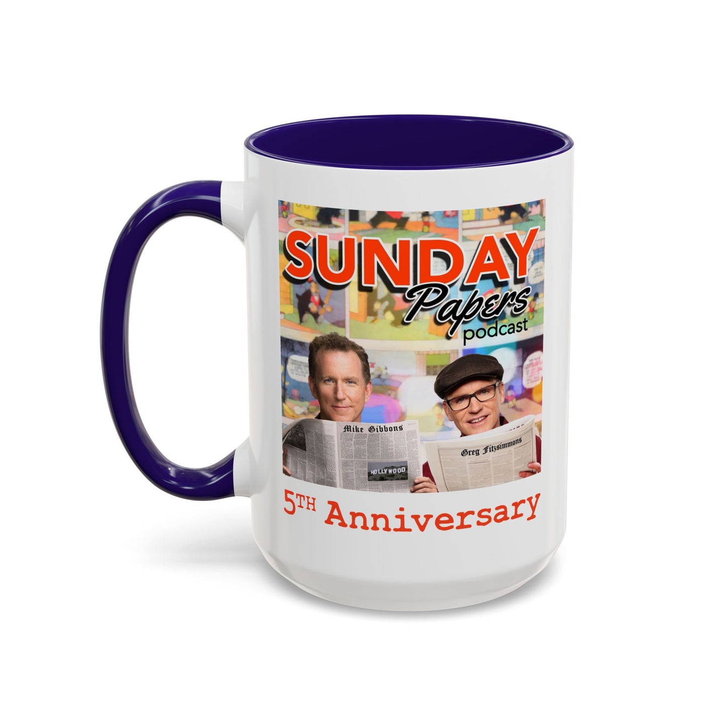 Sunday Papers Podcast 5th Anniversary Original 15oz Mug