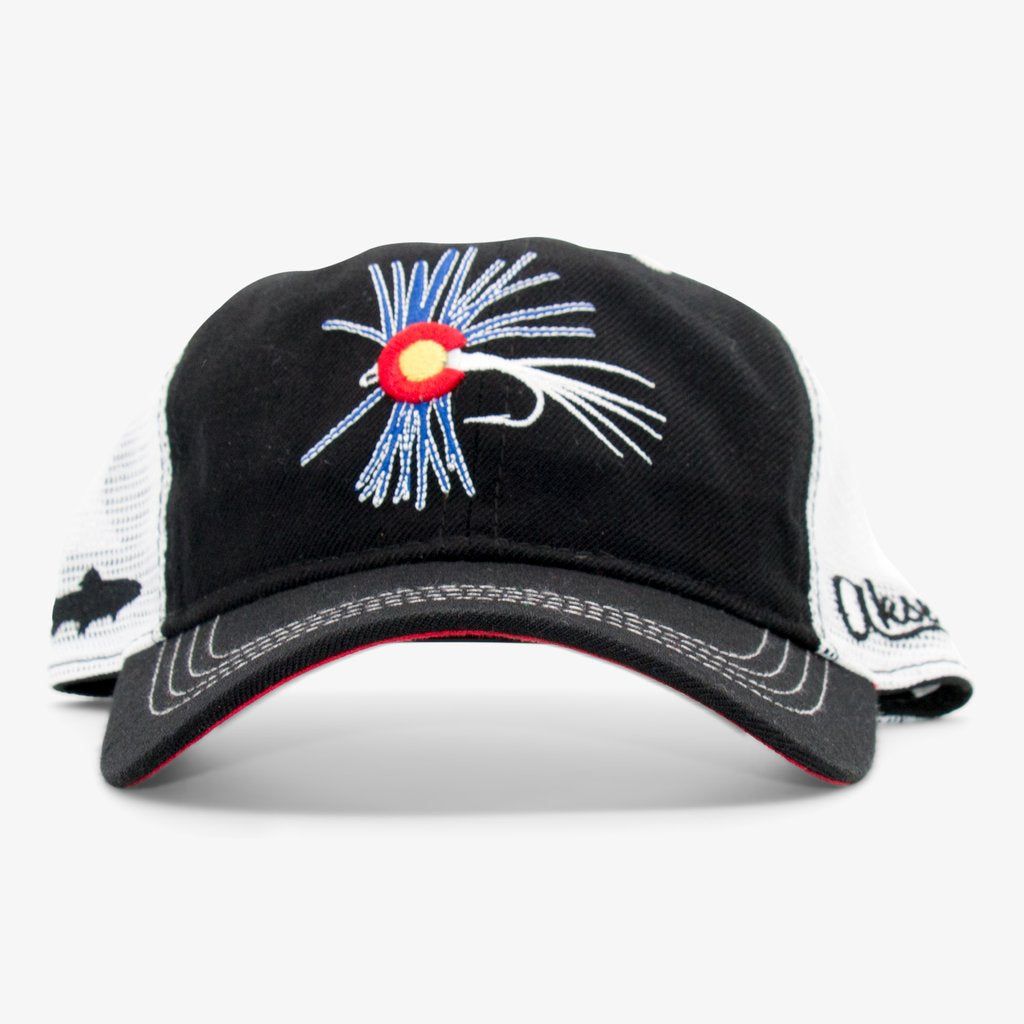 Colorado Fly Fishing Curved Trucker Hat Black