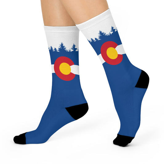 Colorado Flag Mountain Trees Cushioned Crew Socks