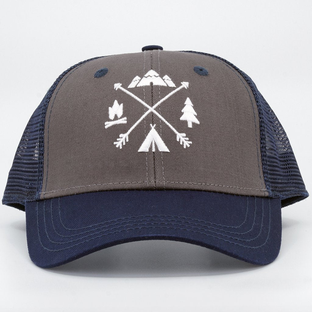 X-Arrows Curved Trucker Hat (Navy and Grey)