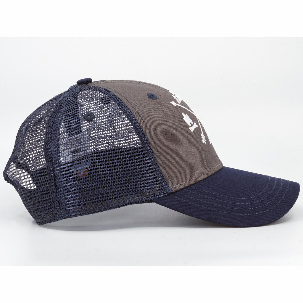 X-Arrows Curved Trucker Hat (Navy and Grey)