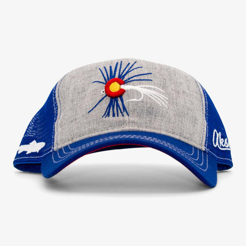 Colorado Fly Fishing Curved Trucker Blue